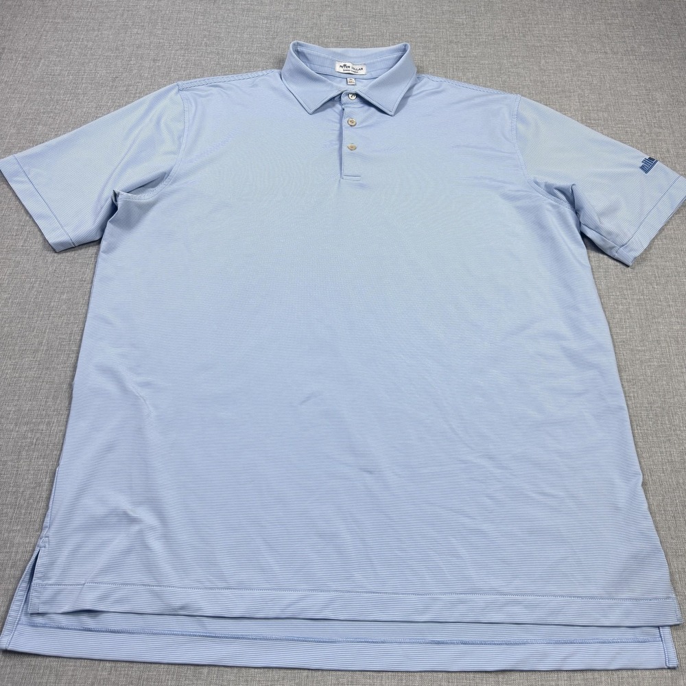 Peter Millar Polo Shirt Mens XL Blue Striped Short Sleeve‎ Summer Comfort - Picture 6 of 9